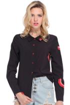 Romwe Bite Marks Print Black Shirt