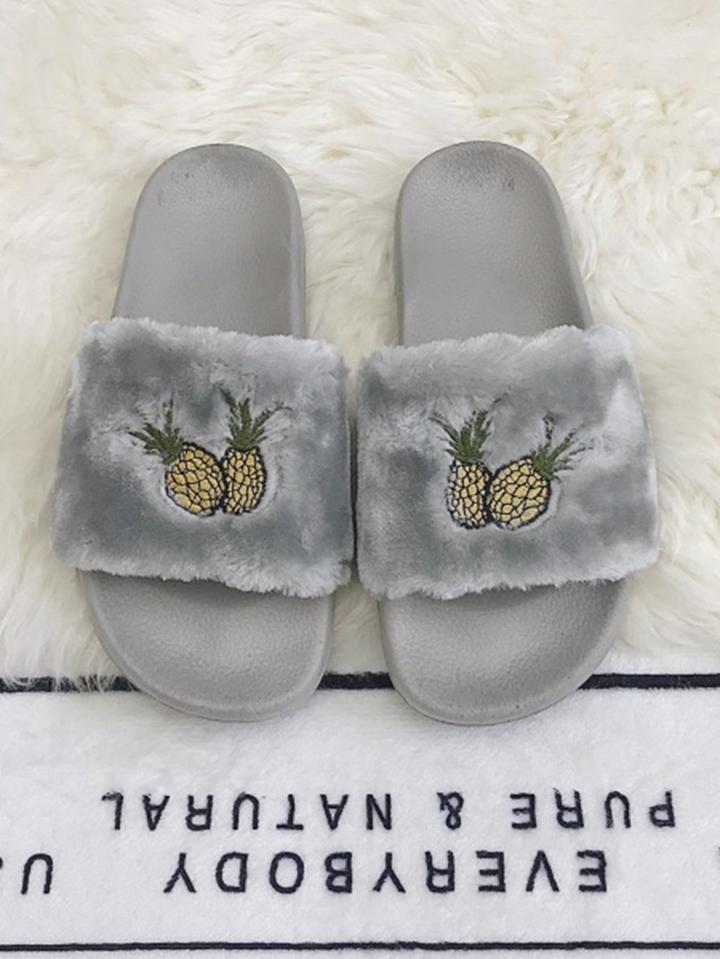 Romwe Pineapple Patch Peep Toe Slippers