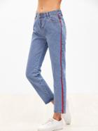 Romwe Blue Contrast Tape Side Jeans