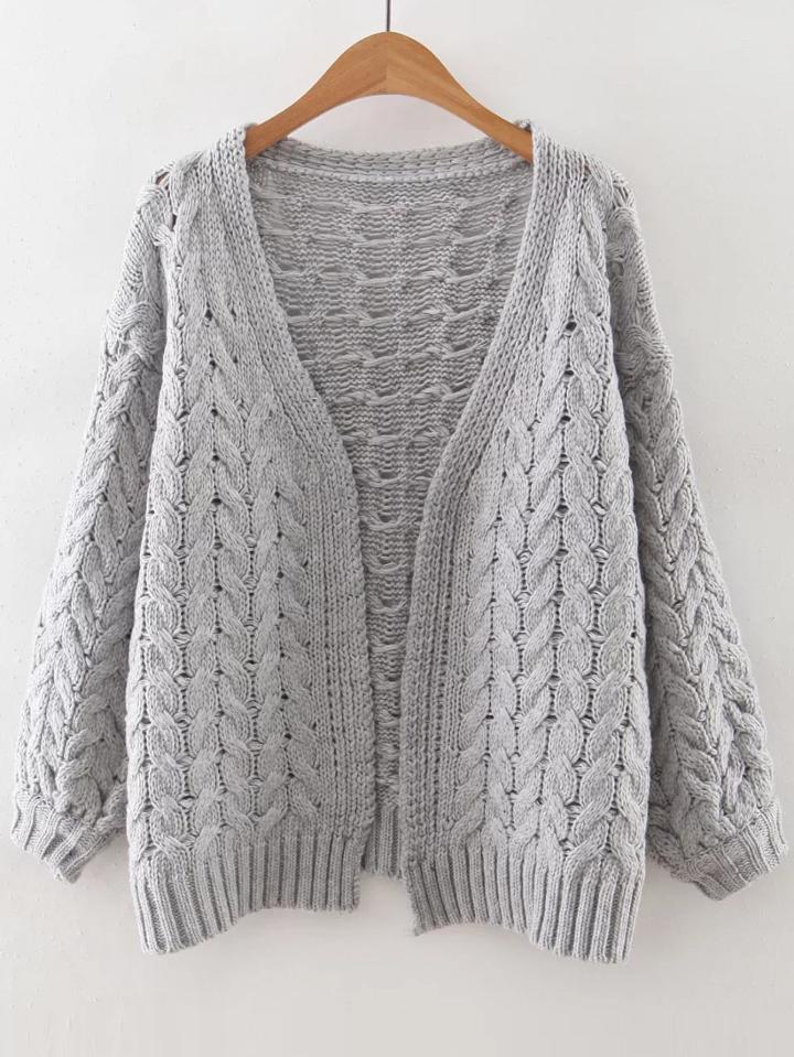 Romwe Grey Cable Knit Loose Fit Sweater Coat