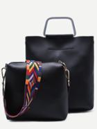 Romwe Black Metal Handle Tote Bag With Crossbody Bag