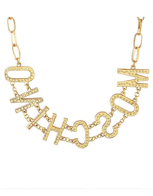 Romwe Letter Print Gold Chain Necklace