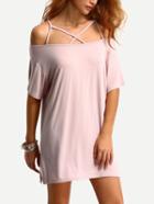 Romwe Off-the-shoulder Crisscross Dress - Light Pink