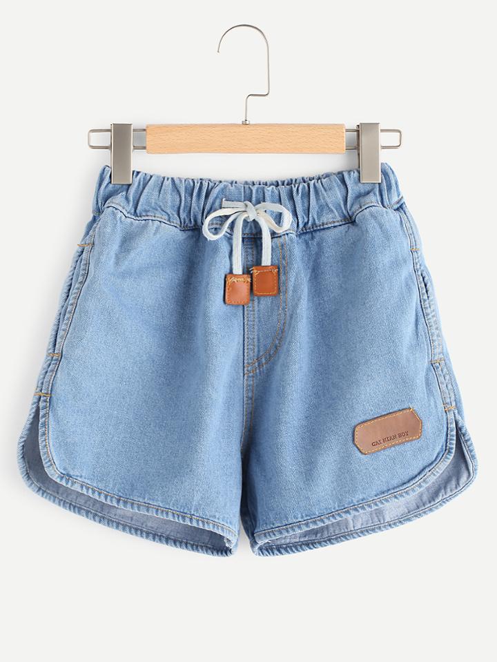 Romwe Curved Hem Denim Shorts