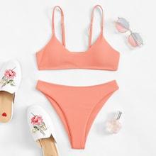 Romwe Adjustable Strap Plain Bikini Set