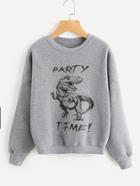 Romwe Dinosaur Print Drop Shoulder Sweatshirt