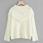Romwe Fringe Trim Embellished Solid Jumper