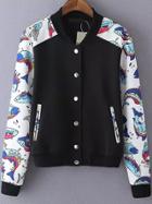 Romwe Color-block Fish Print Edge Pockets Jacket
