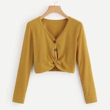 Romwe Double Button Solid Twist Tee