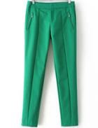 Romwe Zipper Pockets Slim Green Pant