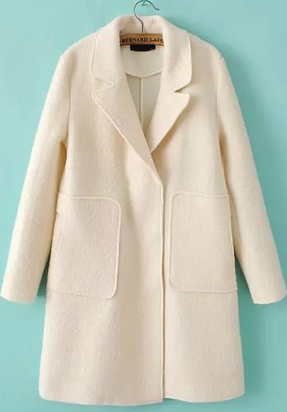 Romwe Beige Pocket Woolen Collar Coat