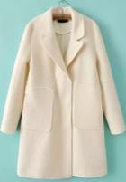 Romwe Beige Pocket Woolen Collar Coat