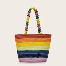 Romwe Color-block Beaded Strap Tote Bag