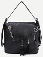 Romwe Black Faux Leather Tassel Chain Embellished Casual Bag
