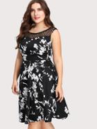 Romwe Contrast Fishnet Mesh Floral Print Dress
