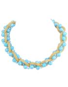 Romwe Gold Blue Plated Chain Beads Braided Colalr Necklace