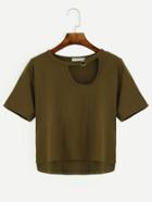 Romwe Olive Green Asymmetric Cutout Ring Accent T-shirt