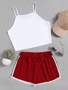Romwe Crop Cami Top With Contrast Trim Shorts