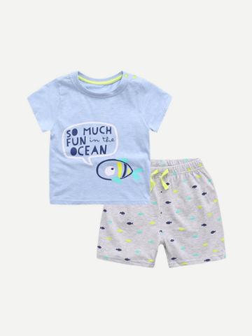 Romwe Cute Fish Tee And Fish Shorts