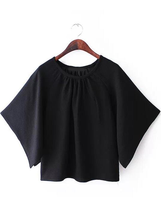 Romwe Black Round Neck Batwing Loose Blouse