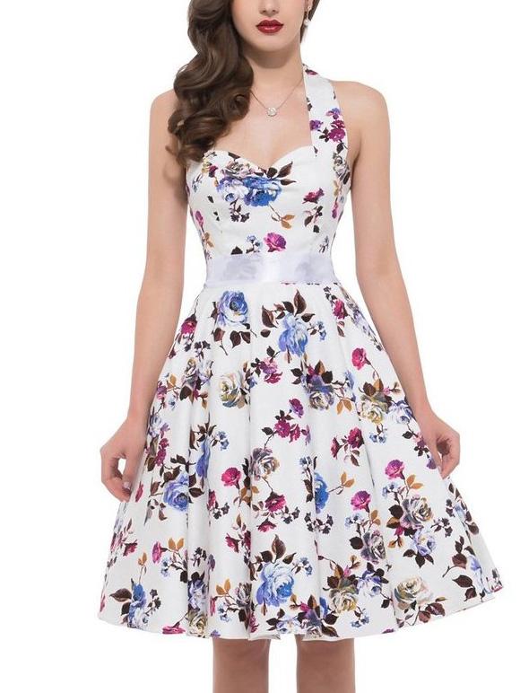 Romwe Multicolor Flower Print Fit & Flare Dress