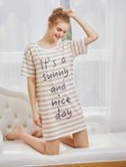 Romwe Contrast Striped Slogan Print Night Dress