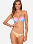 Romwe Multicolor Pastel Tie Dye Mermaid Shell Bikini Set