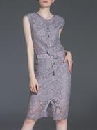 Romwe Purple Drawstring Split Sheath Lace Dress