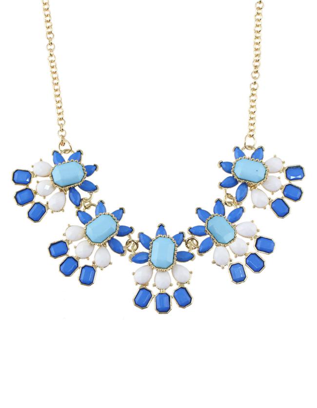 Romwe Shourouk Style Blue Resin Flower Necklace