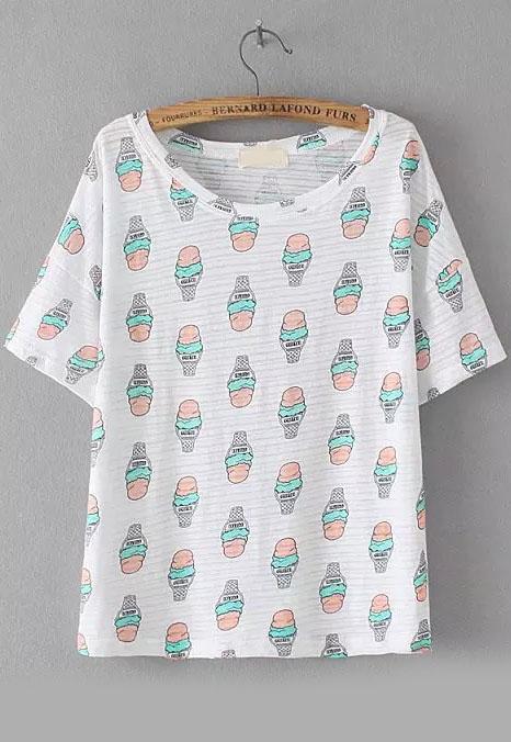 Romwe Ice Cream Print Orange T-shirt