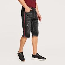 Romwe Guys Side Stripe Ripped Denim Shorts