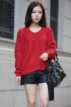 Romwe Retro Knitted Red Jumper