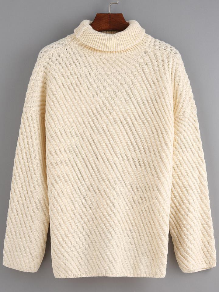 Romwe Turtleneck High Low Loose Sweater