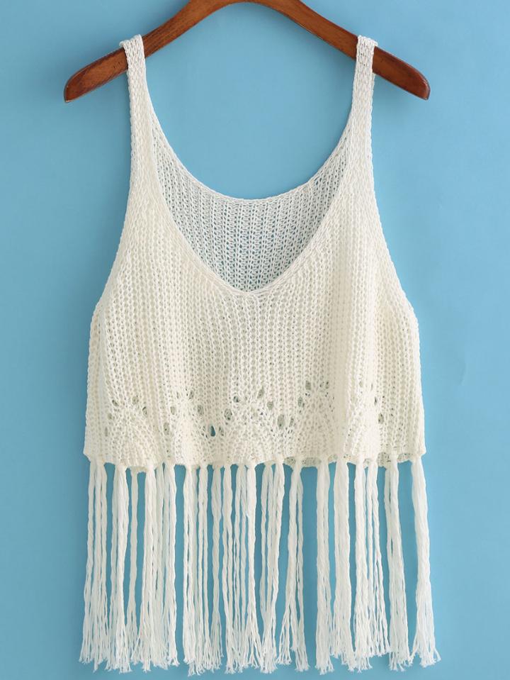 Romwe Spaghetti Strap Tassel Cami Top