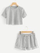 Romwe Cuffed Crop Tee With Shorts