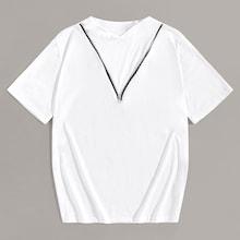 Romwe Guys V-neck Zip Detail Tee