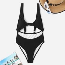 Romwe Cut-out Buckle Low Back One Piece Swimsuit