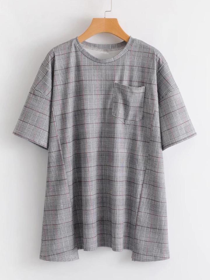 Romwe Glen Plaid Boyfriend Tee