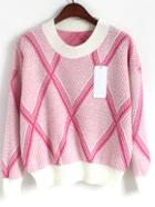 Romwe Diamond Pattern Patchwork Sweater