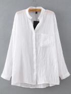 Romwe White Stand Collar Pockets Loose Blouse