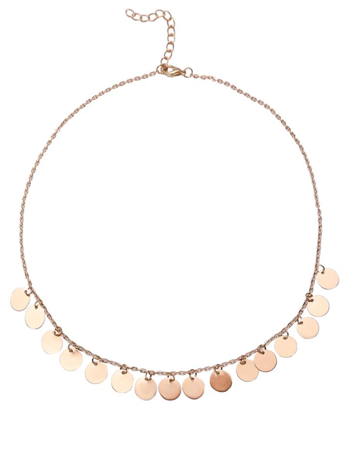 Romwe Gold Coin Fringe Delicate Chain Necklace