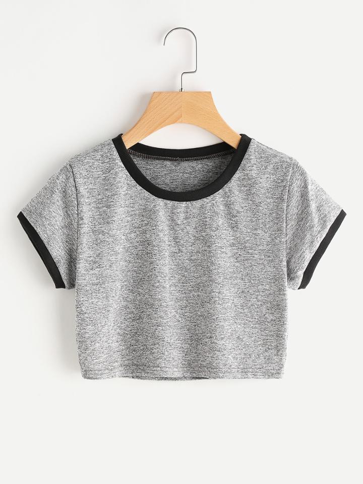 Romwe Crop Ringer Tee