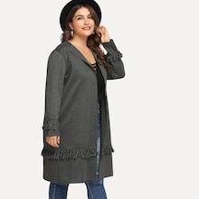 Romwe Plus Solid Fringe Detail Coat