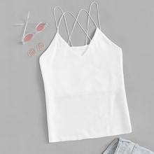 Romwe Criss Cross Solid Cami Top