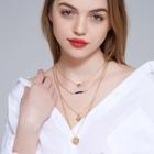 Romwe Coin Pendant Layered Chain Necklace