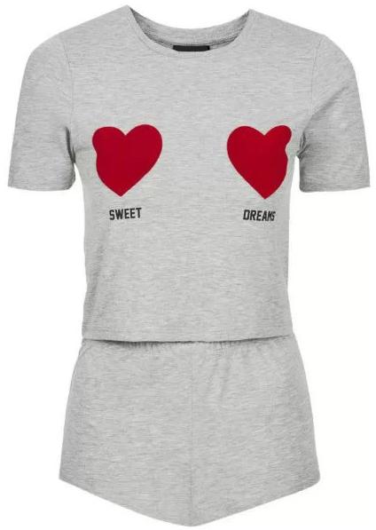 Romwe Hearts Print T-shirt With Shorts