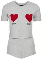Romwe Hearts Print T-shirt With Shorts