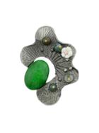 Romwe Green Vintage Style Gunblack Resin Beads Flower Brooches