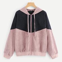 Romwe Color Block Zip Up Hoodie Jacket