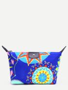 Romwe Blue Circle Print Zip Top Makeup Bag